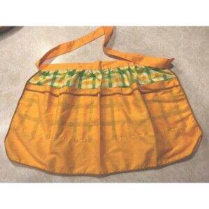 Vintage 60s 70s Handmade Half Apron Brown Orange Yellow Grandma Retro Pocket